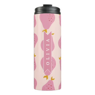 Garrafa Térmica Padrão Personalizado de Pêra Rosa Fruta Fofa e Fem