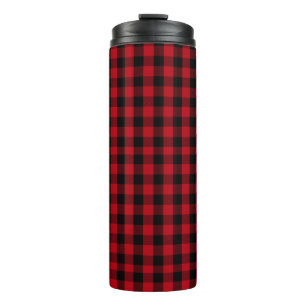 Garrafa Térmica Padrão Preto e Vermelho da xadrez de Buffalo