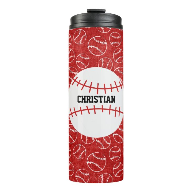 Garrafa Térmica Padrão Red Baseball Personalizado com Baseball (Frente)