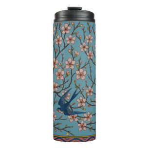 Garrafa Térmica Padrão Retrô Floral Azul Andorinha por Walter Cran