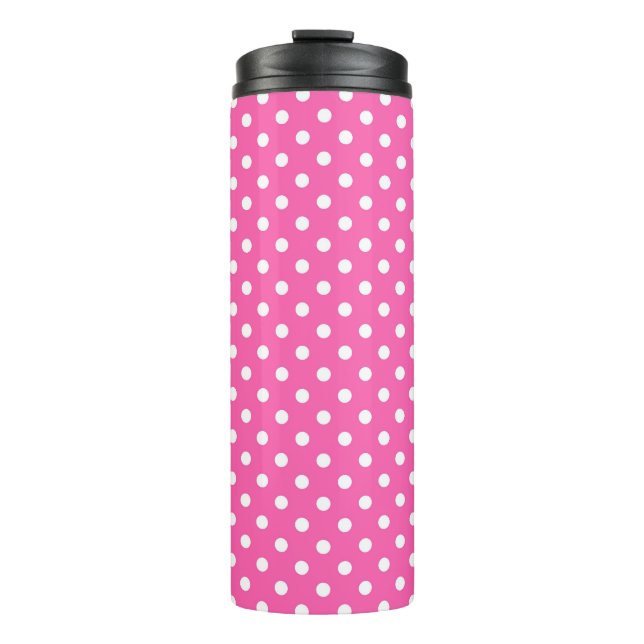 Garrafa Térmica Padrão Rosa de Bolinhas de Conscientização do Cânc (Frente)
