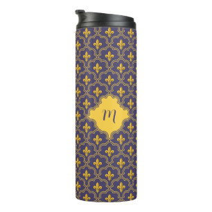 Garrafa Térmica Padrão Roxo e Dourado da Flor-de-Lis Real