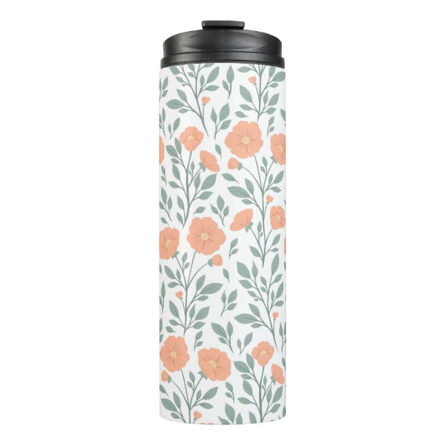 Garrafa Térmica Padrão russo com flores cor-de-rosa (Frente)