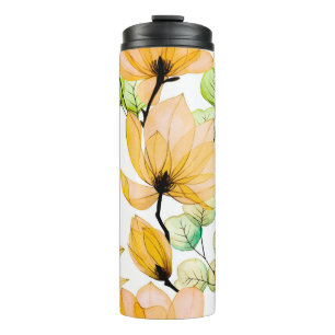 Garrafa Térmica Padrão sem costura aquarela com flores magnólias