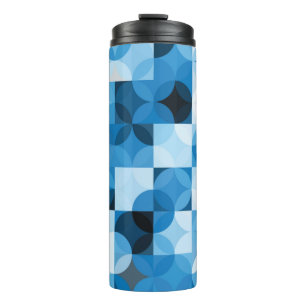 Garrafa Térmica Padrão sem costura com círculos. fundo azul abst