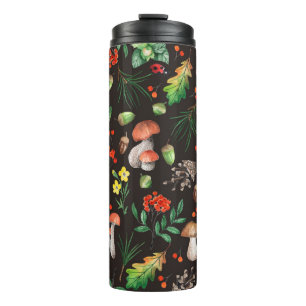 Garrafa Térmica Padrão sem costura com cogumelos,loucos,folhas,bo
