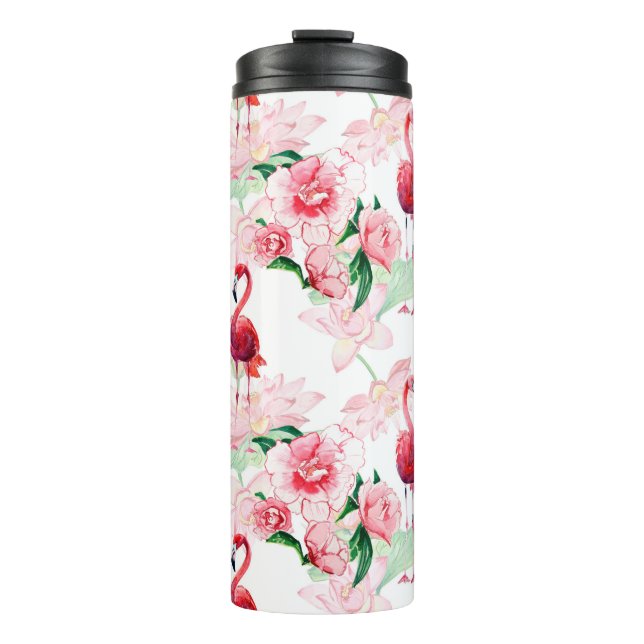 Garrafa Térmica Padrão sem costura com flamingo cor-de-rosa (Frente)