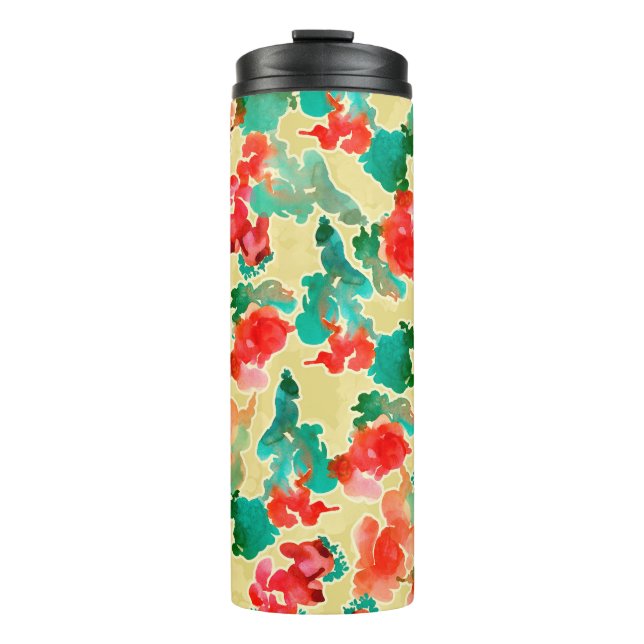 Garrafa Térmica Padrão sem costura com flores Abstrato desenhadas  (Frente)