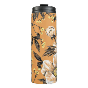 Garrafa Térmica Padrão sem costura com flores.art,floral,padrão,c