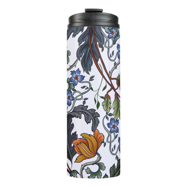 Garrafa Térmica Padrão sem costura com flores no estilo de deco de (Frente)