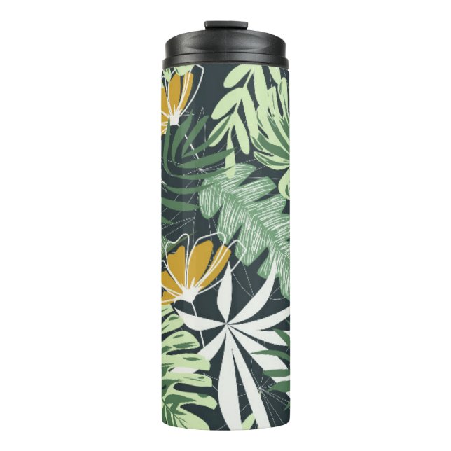 Garrafa Térmica Padrão sem costura com folhas e flores tropicais  (Frente)