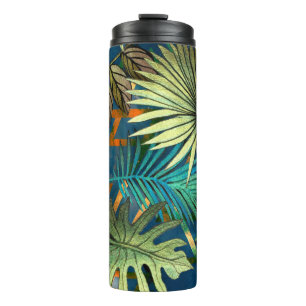 Garrafa Térmica Padrão sem costura com folhas tropicais e geometr