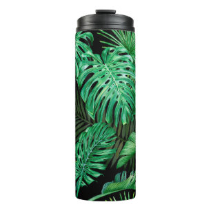 Garrafa Térmica Padrão sem costura com folhas tropicais em uma ba
