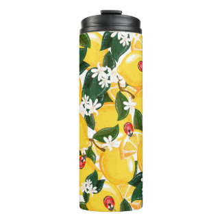 Garrafa Térmica Padrão sem costura com frutas tropicais de limão d