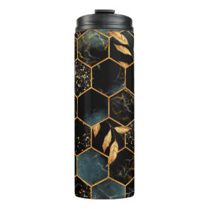 Garrafa Térmica Padrão sem costura com hexágono mármore e ouro
