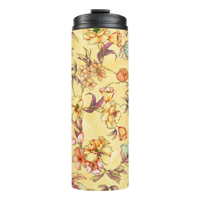 Garrafa Térmica Padrão sem costura de flores aquáticas (Frente)