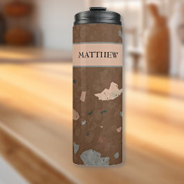 Garrafa Térmica Padrão Terrazzo Terrazzo Castanho Escuro e Terra 1