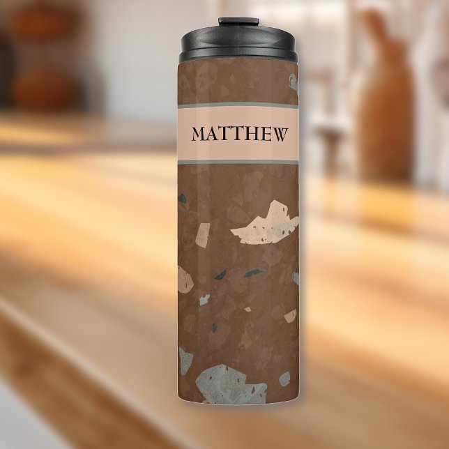 Garrafa Térmica Padrão Terrazzo Terrazzo Castanho Escuro e Terra 1 (Criador carregado)