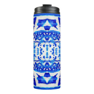 Garrafa Térmica Padrão tribal de cor aquática azul sem costura