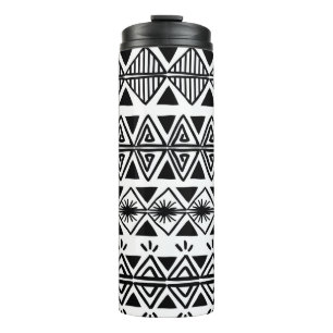 Garrafa Térmica Padrão tribal de Vintage com a mão preta e branca