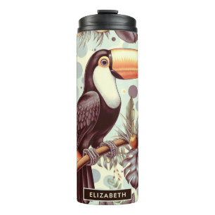 Garrafa Térmica Padrão tropical Vintage Toucan
