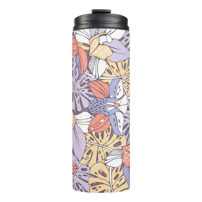 Garrafa Térmica Padrão trópico uniforme com orquídea e monstera l (Frente)