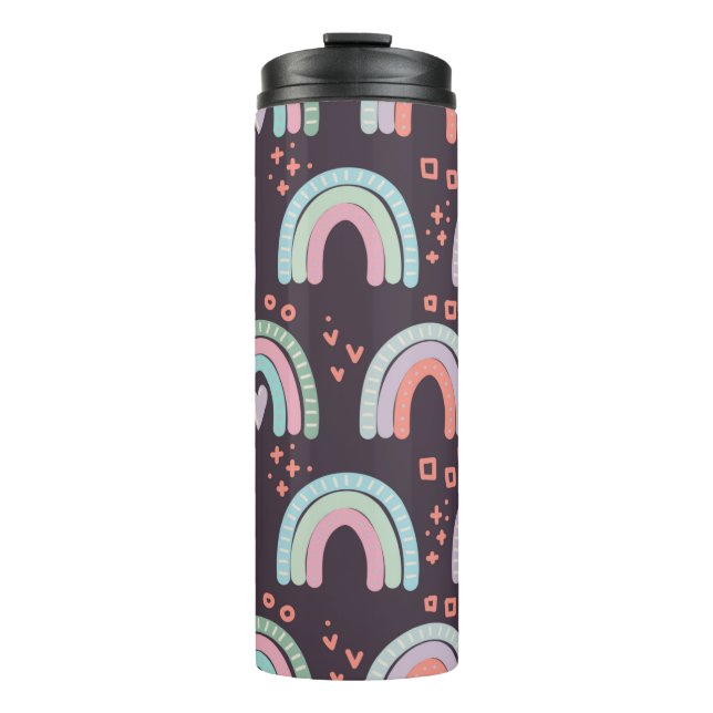 Garrafa Térmica  padrão uniforme com arco-íris e clipe de gotas de (Frente)