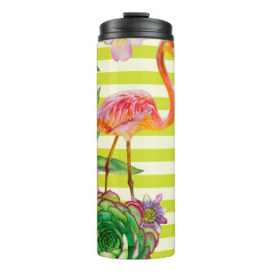 Garrafa Térmica  padrão uniforme com flamingo rosa e tr exótico