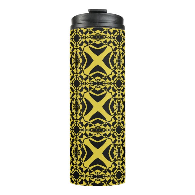 Garrafa Térmica Padrão uniforme de abstrato, preto e dourado  (Frente)