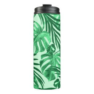 Garrafa Térmica Padrão uniforme de aquarela com folhas tropicais