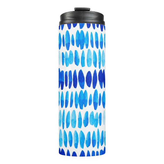 Garrafa Térmica Padrão uniforme de aquarela com gotas de chuva azu (Frente)