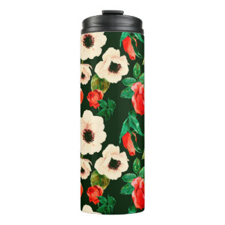 Garrafa Térmica Padrão uniforme de aquarela floral. Papoilas branc