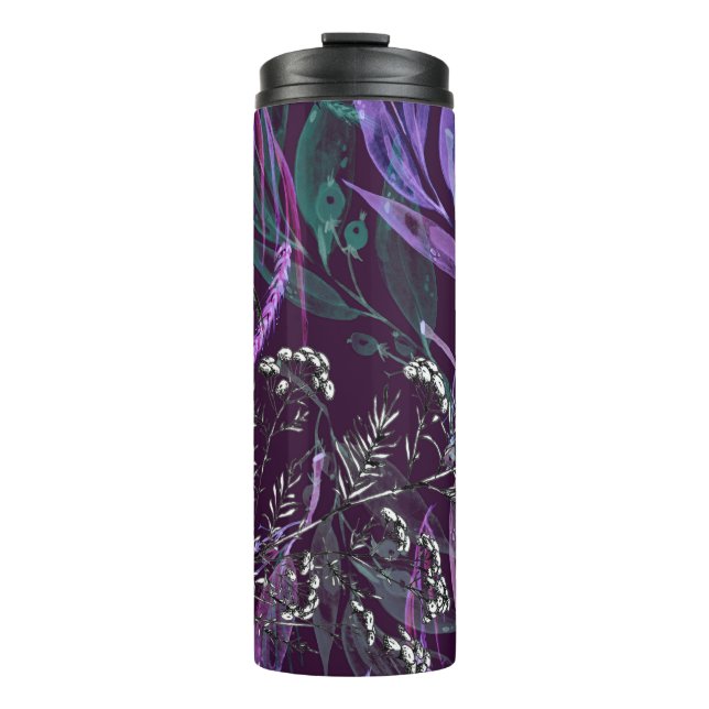 Garrafa Térmica Padrão uniforme de aquarela. Ramificação com Wat d (Frente)