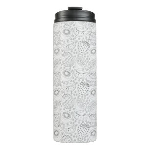 Garrafa Térmica Padrão uniforme de fruta tropical preto e branco