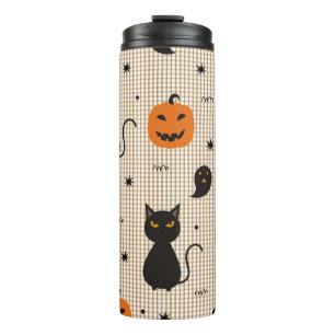 Garrafa Térmica Padrão uniforme de Halloween com gato preto e ghos