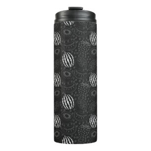 Garrafa Térmica Padrão uniforme em fruta preto e branco Tropical