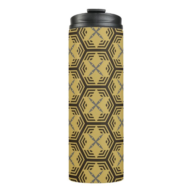 Garrafa Térmica Padrão uniforme moderno, cor dourada. Ba Geométric (Frente)