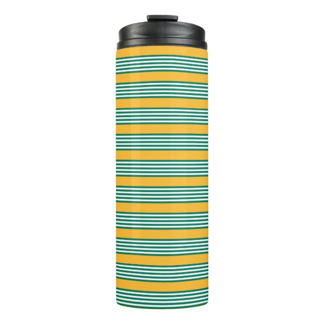 Garrafa Térmica Padrão verde e branco de cinco faixas com amarelo (Frente)