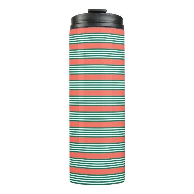 Garrafa Térmica Padrão verde e branco de cinco faixas com coral (Frente)