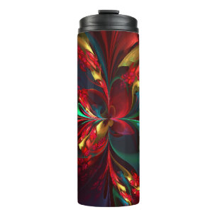 Garrafa Térmica Padrão Verde Vermelho Abstrato Floral Moderno #11
