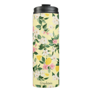 Garrafa Térmica Padrão Vintage Lemon & Blossom em amarelo