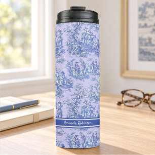 Garrafa Térmica Padrão Vintage Roxo Azul Toile de Jouy Francês