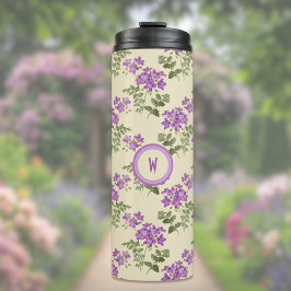 Garrafa Térmica Padrão Violeta Suave em Amarelo Pálido