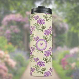Garrafa Térmica Padrão Violeta Suave em Amarelo Pálido