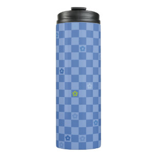 Garrafa Térmica Padrão Xadrez de Flores Nº 01 - Azul Claro