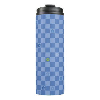 Garrafa Térmica Padrão Xadrez de Flores Nº 01 - Azul Claro