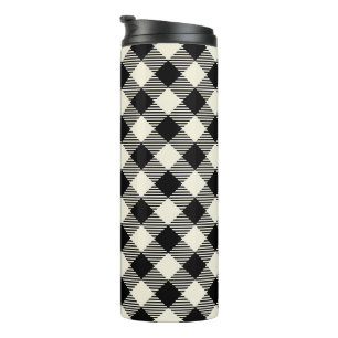 Garrafa Térmica Padrão Xadrez Gingham Preto e Bege Diagonal