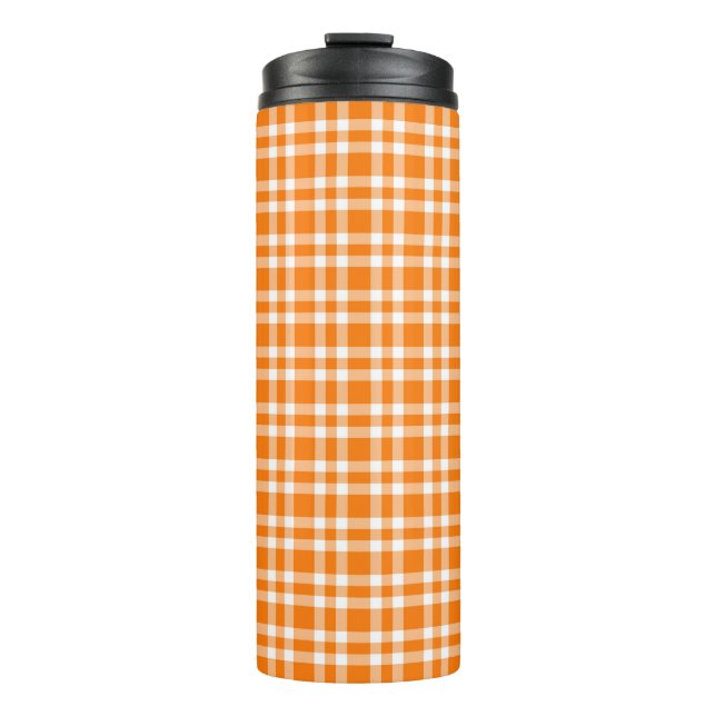 Garrafa Térmica Padrão Xadrez Laranja Branco (Frente)