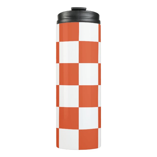 Garrafa Térmica Padrão Xadrez Laranja e Branco (Frente)