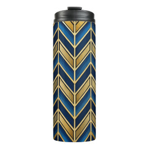 GARRAFA TÉRMICA PADRÃO ZIG ZAG ART DICE AZUL E DOURADO